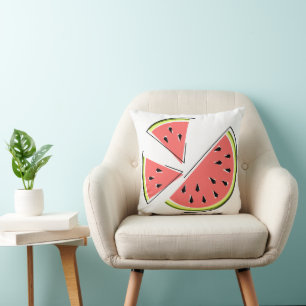 Watermelon Pieces pink back square Throw Pillow