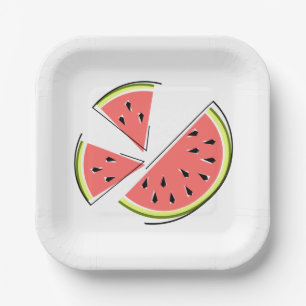 Watermelon Pieces square Paper Plate