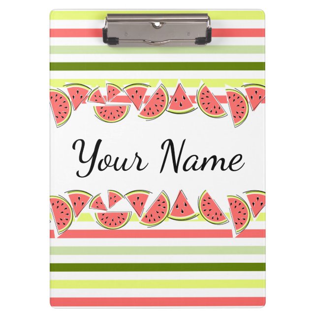 Watermelon Pieces Stripe Thin Name Clipboard (Front)