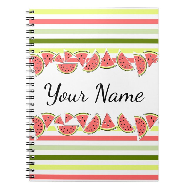 Watermelon Pieces Stripe Thin Name Notebook (Front)