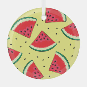 Watermelon Pieces: Summer Yellow Pattern Glass Ornament