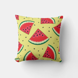 Watermelon Pieces: Summer Yellow Pattern Throw Pillow