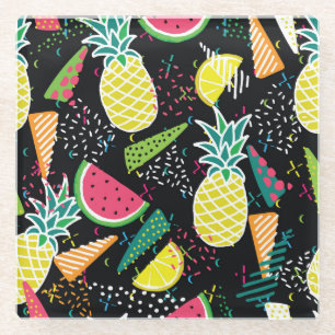 Watermelon Pineapple: Geometrical Seamless Pattern Glass Coaster