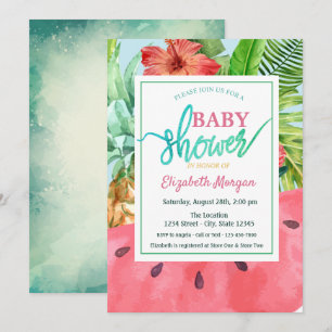 Watermelon, Pineapple Palm Leaves Baby Shower Invitation