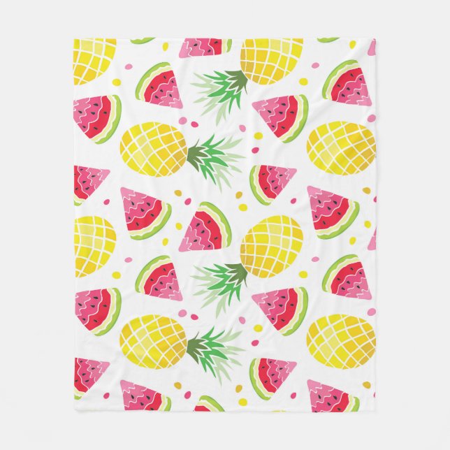 Watermelon Pineapple Summer Seamless Print Fleece Blanket (Front)