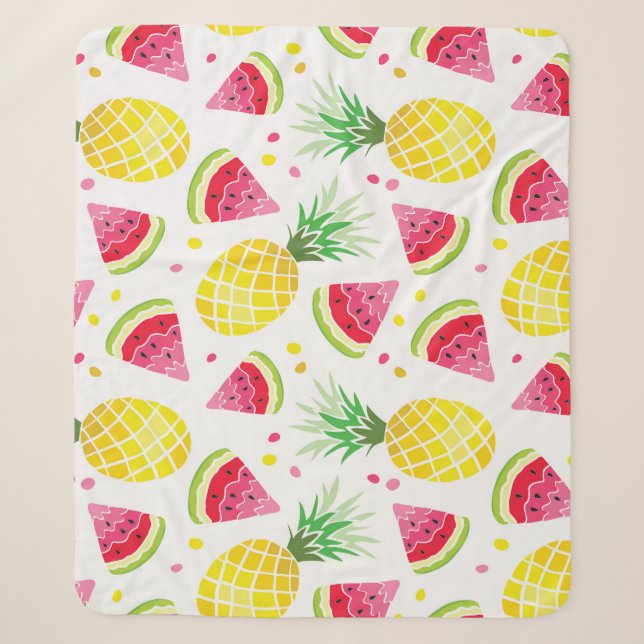 Watermelon Pineapple Summer Seamless Print Sherpa Blanket (Front)