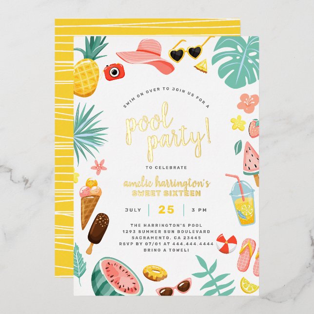 Watermelon, Pineapple & Tropical Leaves Pool Party (Front/Back)