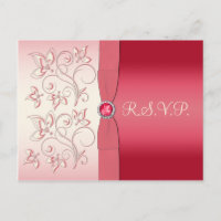 Watermelon Pink and Ivory R.S.V.P. Postcard