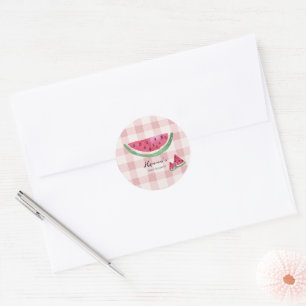 Watermelon Pink Gingham Summer Baby Shower Classic Round Sticker