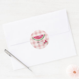 Watermelon Pink Gingham Summer Baby Shower  Classic Round Sticker