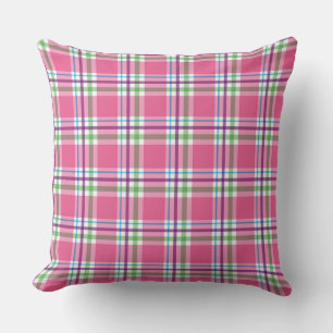 Watermelon Pink Green Aqua Purple Plaid Decor Throw Pillow