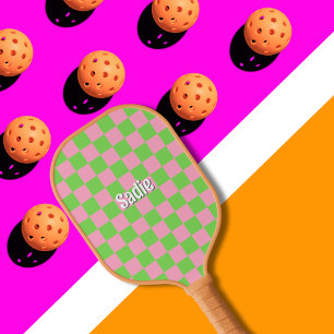 Watermelon Pink Green Checkered Cute Girly Custom Pickleball Paddle