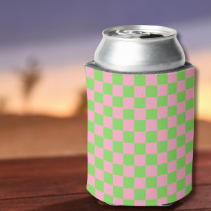 Watermelon Pink Green Checkered Cute Stylish Girly Can Cooler