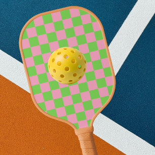 Watermelon Pink Green Chequered Cute Stylish Girly Pickleball Paddle