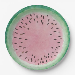 Watermelon Pink & Green Hand Painted Watercolor Paper Plate