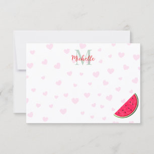 Watermelon Pink Hearts Custom Monogram Blank Card