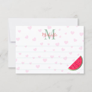 Watermelon Pink Hearts Custom Monogram Lined Card