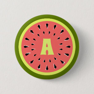 Watermelon Pink Monogram 2 Inch Round Button