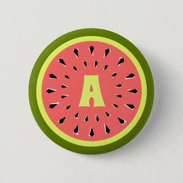 Watermelon Pink Monogram 2 Inch Round Button (Front)