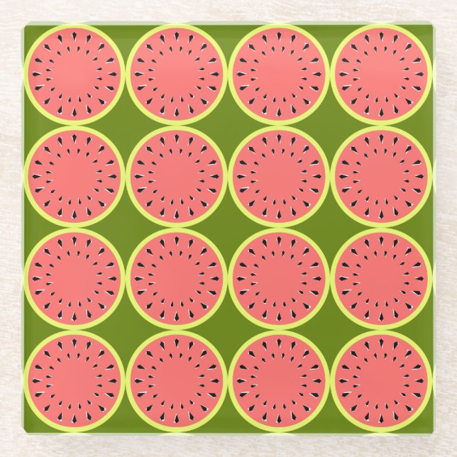 Watermelon Pink Multi Glass Coaster (Front)