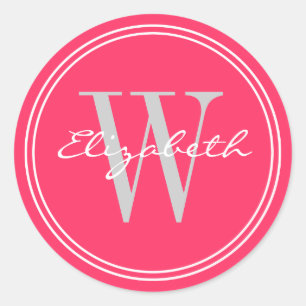 Watermelon Pink Name Monogram Envelope Seals