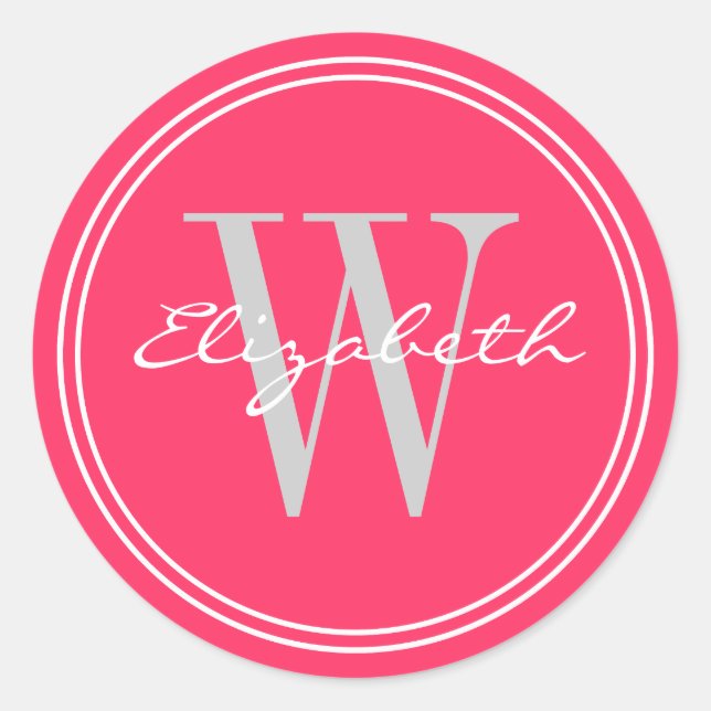 Watermelon Pink Name Monogram Envelope Seals (Front)