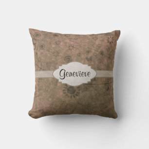 Watermelon Pink Retro Floral Abstract Nameplate Throw Pillow