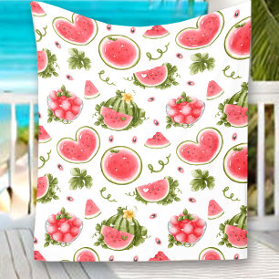 Watermelon Pink White Summer Picnic Fleece Blanket