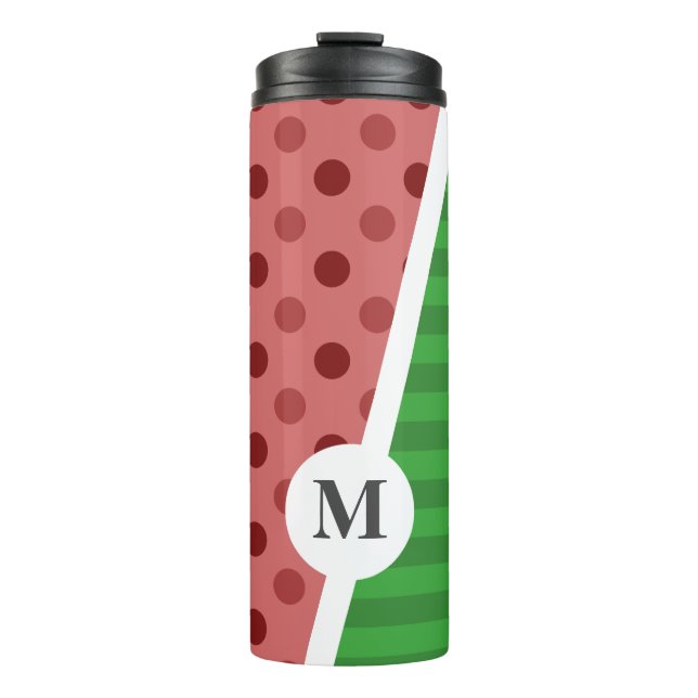 Watermelon Polka Dots and Stripes: Monogram Thermal Tumbler (Front)