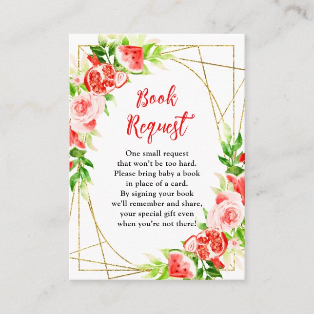 Watermelon Pomegranate Baby Shower Book Request Enclosure Card (Front)