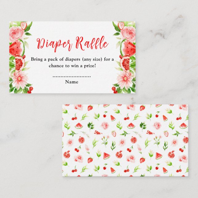 Watermelon Pomegranate Baby Shower Diaper Raffle Enclosure Card (Front/Back)