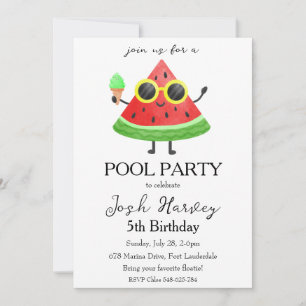 watermelon pool party birthday invitations