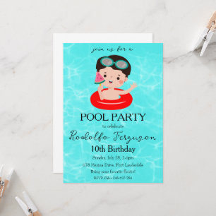 watermelon pool party birthday invitations