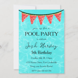 watermelon pool party birthday invitations