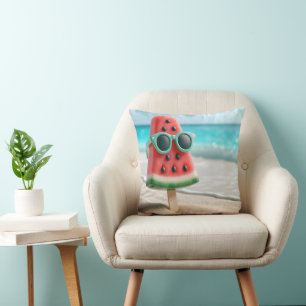 Watermelon Popsicle In Beach Sand Throw Pillow