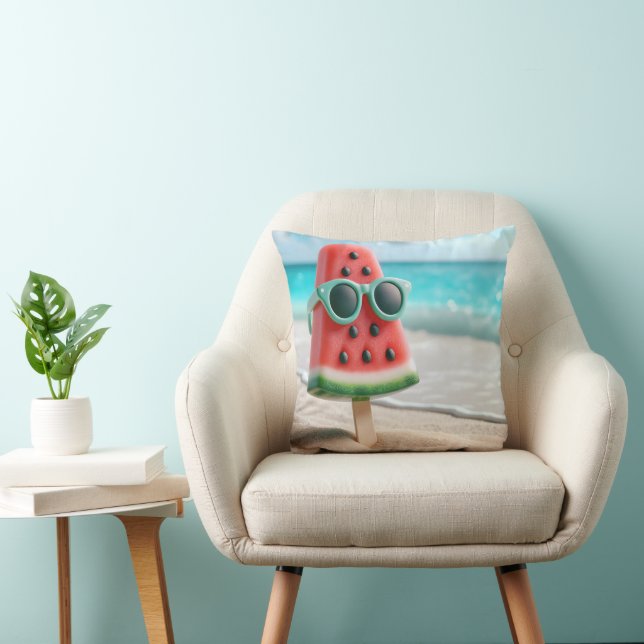 Watermelon Popsicle In Beach Sand Throw Pillow (Chair)