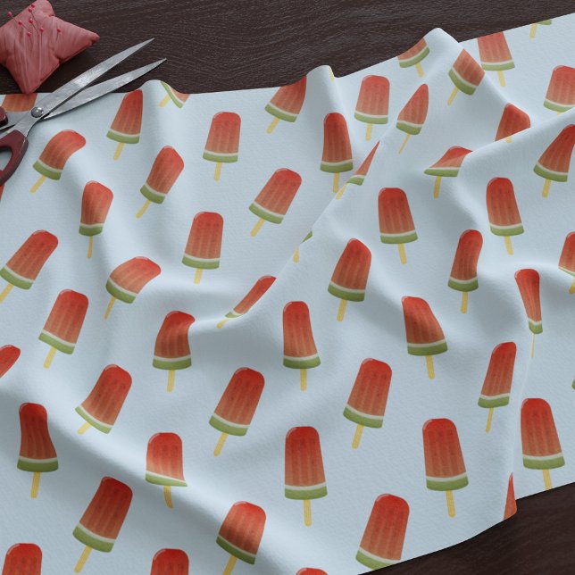 Watermelon Popsicle Pattern Summer Sky Blue Fabric (A fun summer watermelon ice pop pattern fabric just for you)