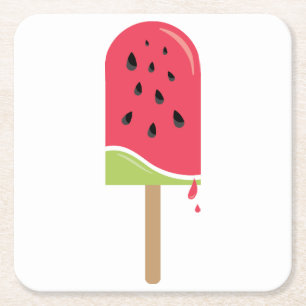 Watermelon Popsicle Square Paper Coaster