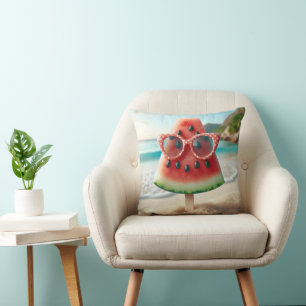 Watermelon Popsicle Wearing Sunglasses Throw Pillow