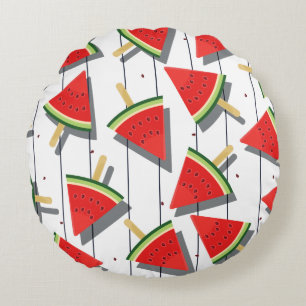 Watermelon Popsicles & Stripes Pattern Round Pillow