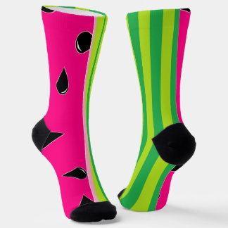 Watermelon Print Crew Socks Pink Green Black