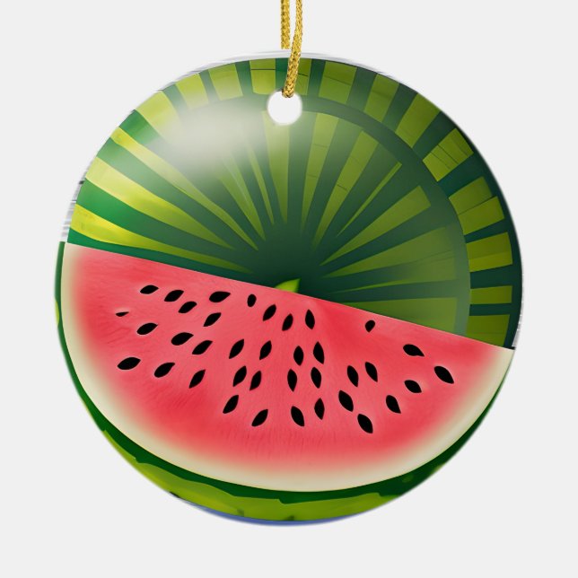 Watermelon Pun Personalized Christmas Ceramic Ornament (Front)