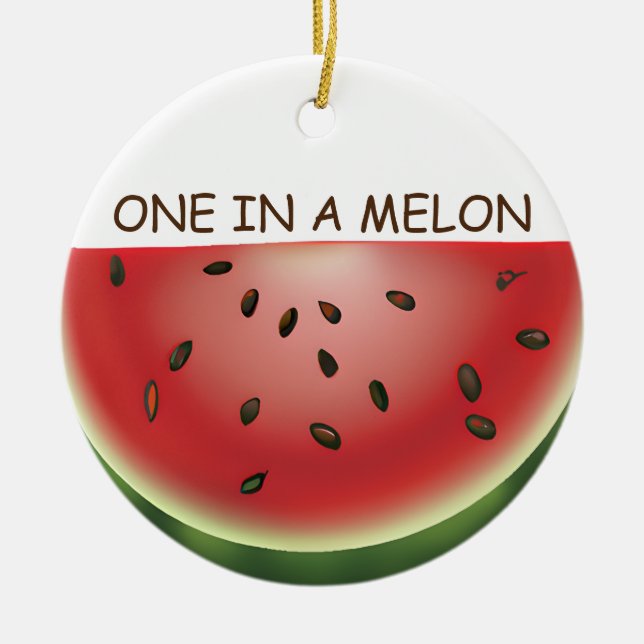 Watermelon Pun Personalized Christmas Ceramic Ornament (Front)