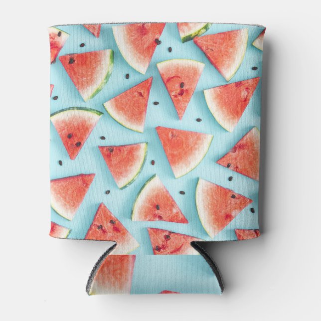 Watermelon, red on blue, summer. can cooler (Front)