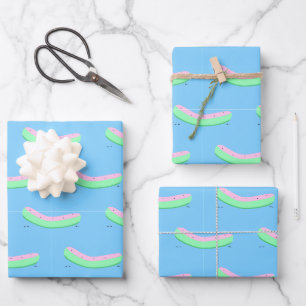 Watermelon Rind and Seeds Kawaii Food  Wrapping Paper Sheet
