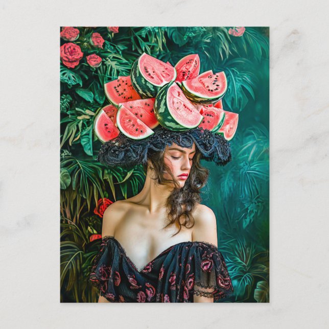Watermelon Rose Fantasy Portrait Holiday Postcard (Front)