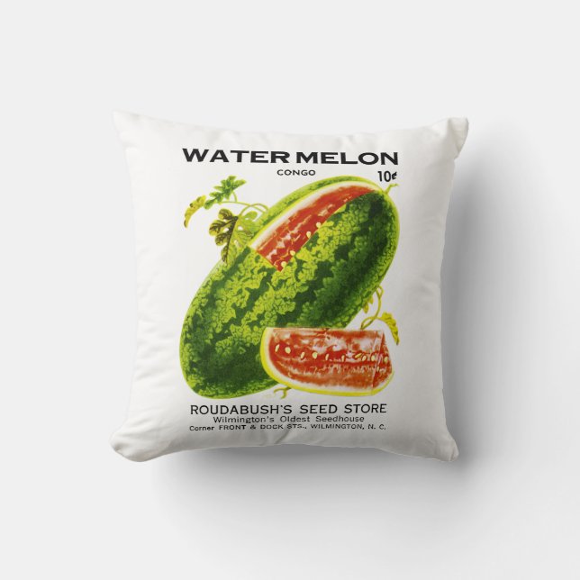 Watermelon Seed Packet Label Throw Pillow (Front)