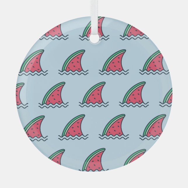 Watermelon shark: wave pattern design. glass ornament (Front)