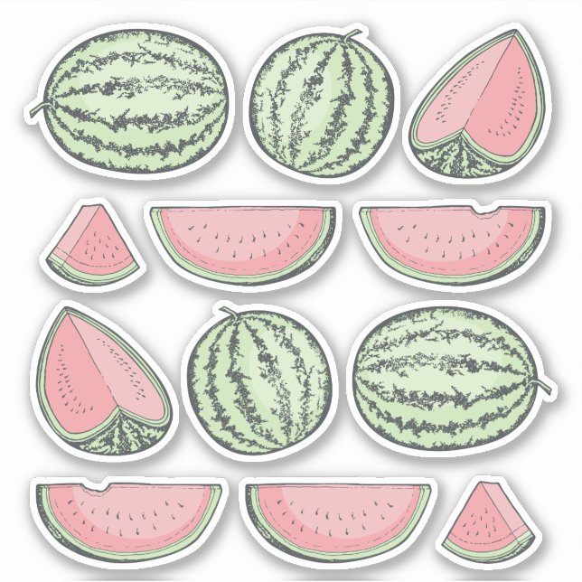 Watermelon Sketches Icons Sticker Set (Front)