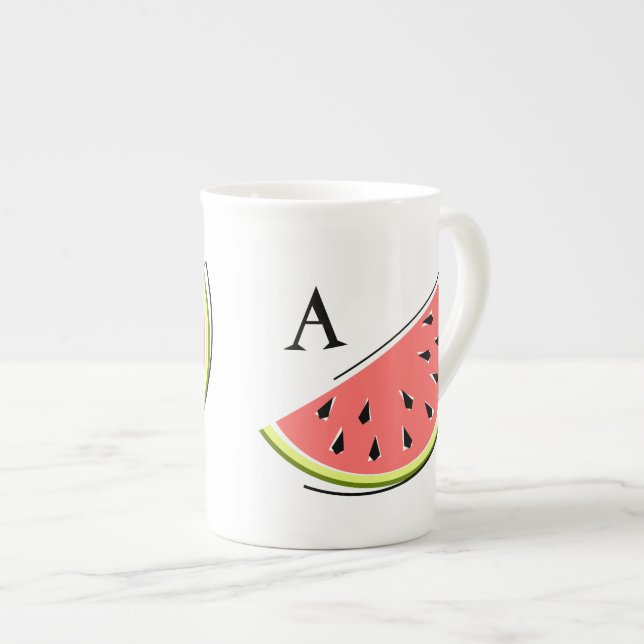 Watermelon Slice 2 Monogram Bone China Mug (Front Right)